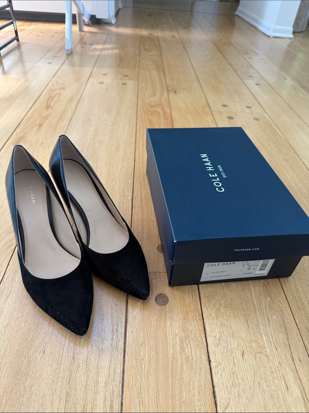 Cole Haan Black Suede Pointed-Toe Pumps